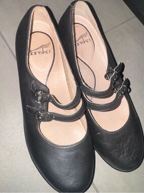 Dansko Black Double-Strap Mary Jane  1 inch heel